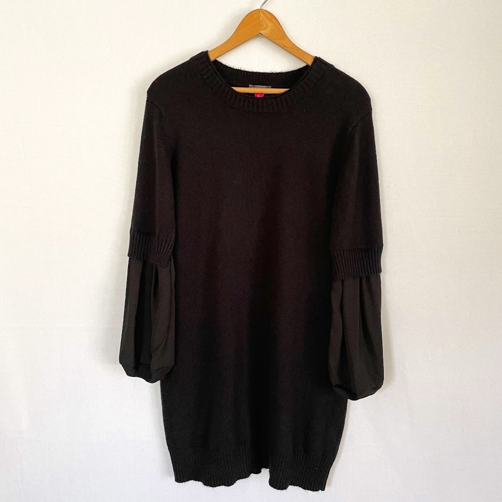VINCE CAMUTO Women’s Small Black Chiffon Bubble Sleeve Knit Sweater Dress
